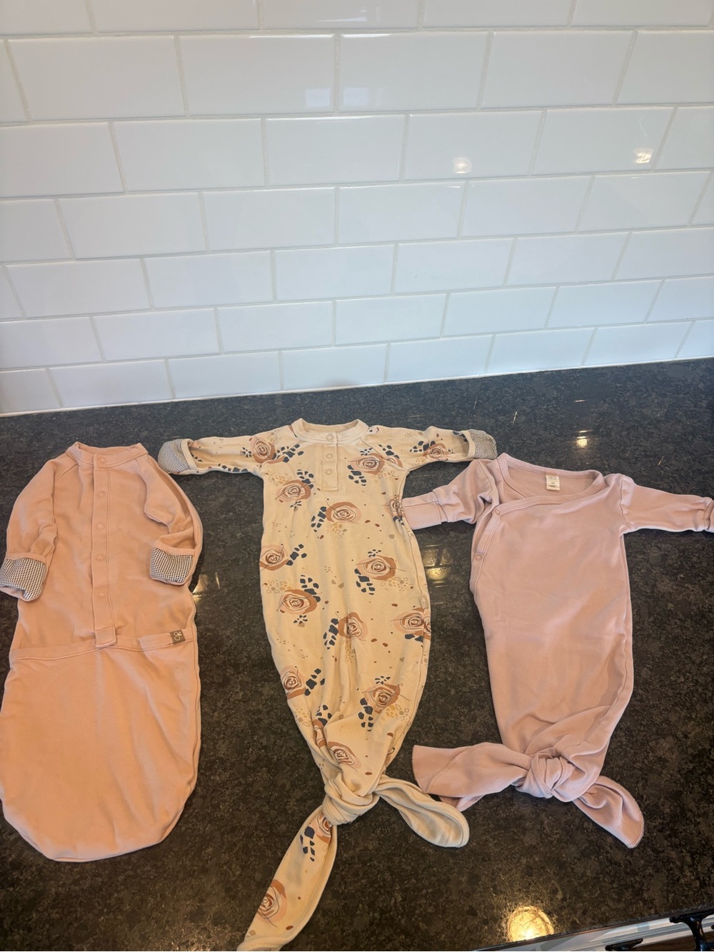 Goumi Floral gown and Blush goumi jamm Baby Gown, Colored Organic Set of 3